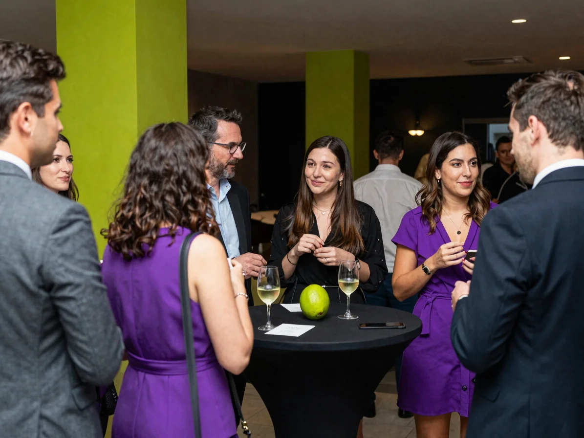 Candid editorial photograph of guests mingling at a private party