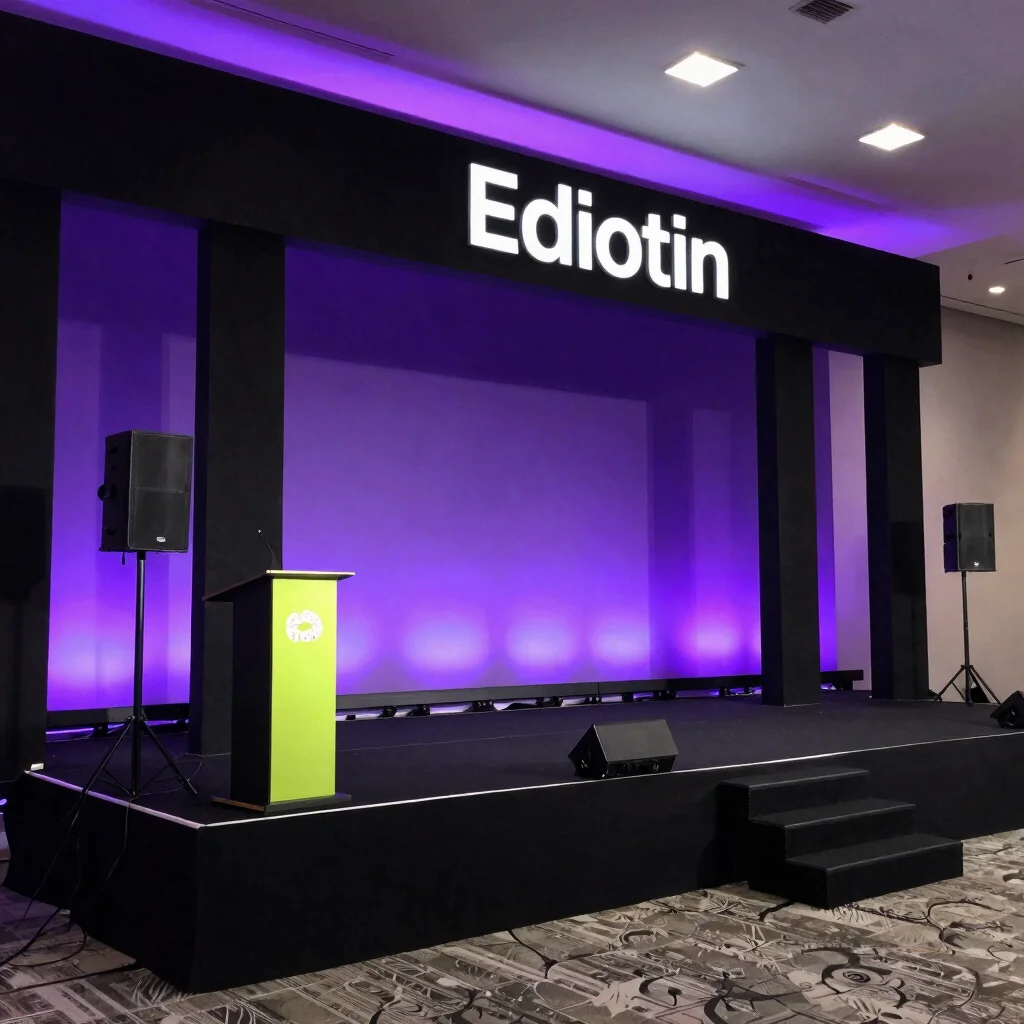 Editorial event photography of a stage build with black staging,