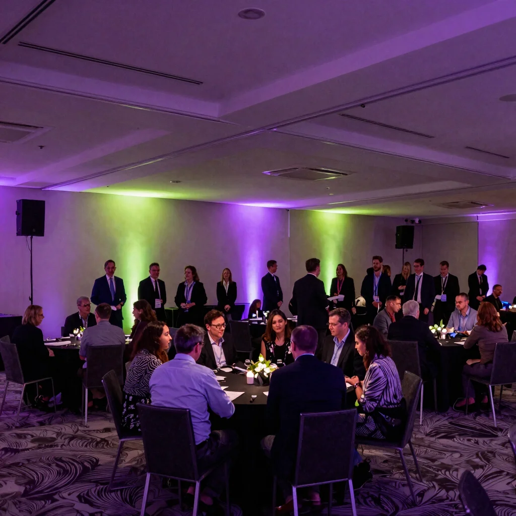 Editorial event photography, wide view of a completed corporate e